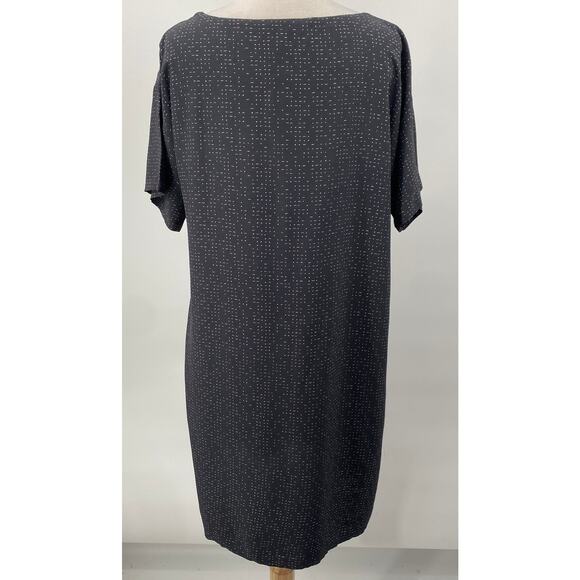 Eileen Fisher Mini Shift Dress Morse Code Print Lyocell Viscose Gray White M - Picture 5 of 7